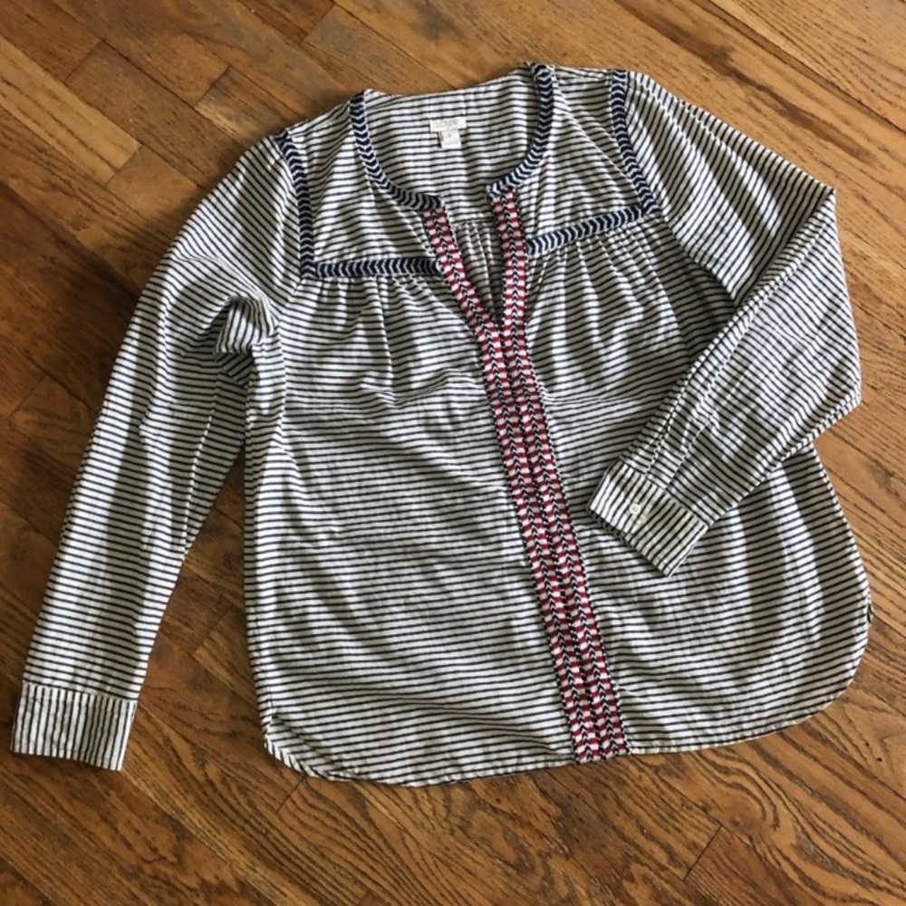 J. Crew Embroidered Long Sleeve Striped Top